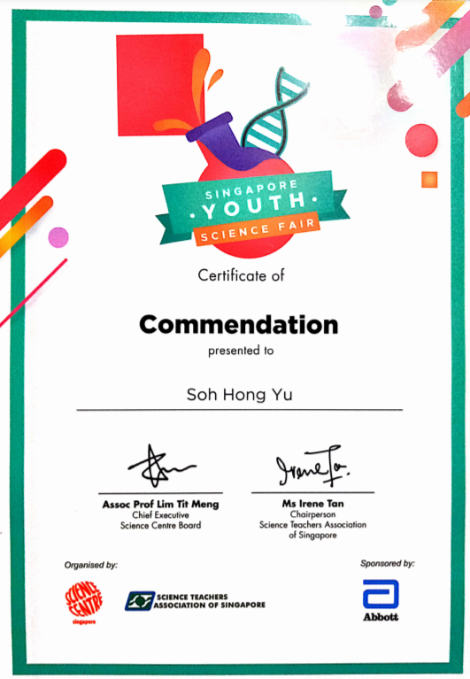 Singapore Youth Science Fair Certificate